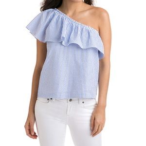One Shoulder Vineyard Vines Seersucker Blouse